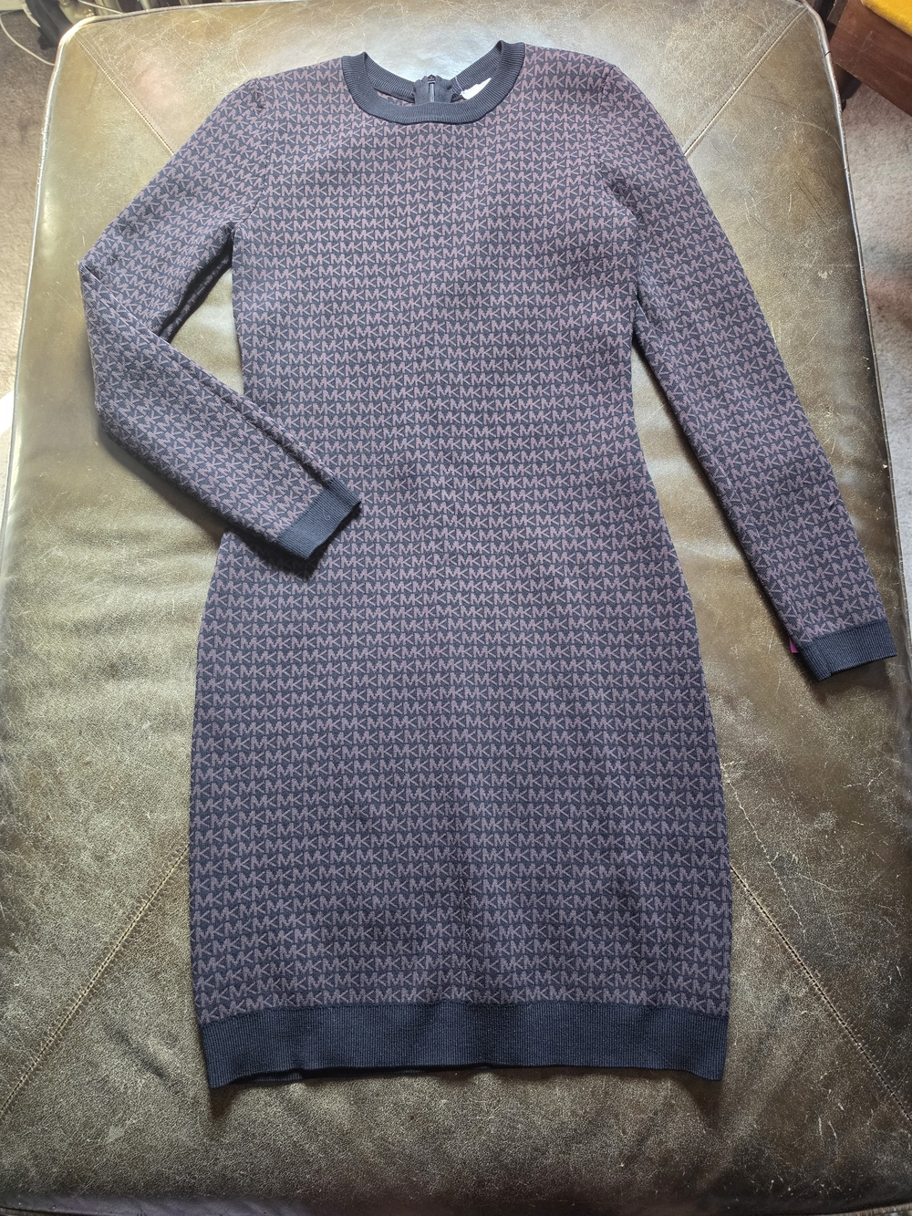 MICHAEL Michael Kors Logo Jacquard Knit Long Sleeve Mini Dress NWOT - Size S